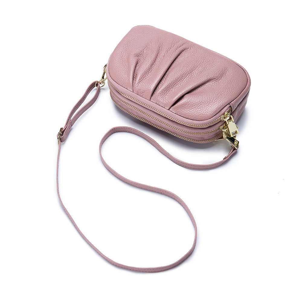 Stylish Three-Layer Zipper Cow Leather Shoulder Bag Women'S Luxury Handbags Crossbody Bag Women Phone Messenger Wallet Small Bag