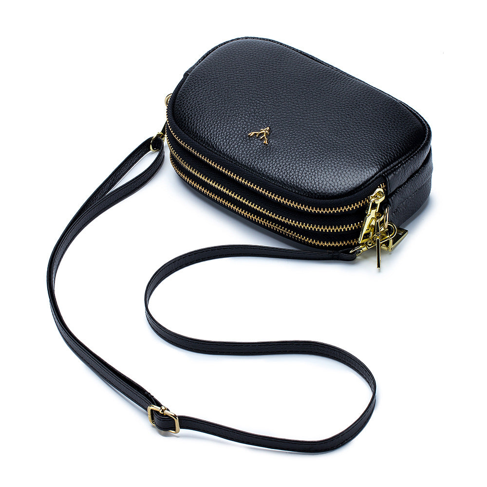 Stylish Three-Layer Zipper Cow Leather Shoulder Bag Women'S Luxury Handbags Crossbody Bag Women Phone Messenger Wallet Small Bag