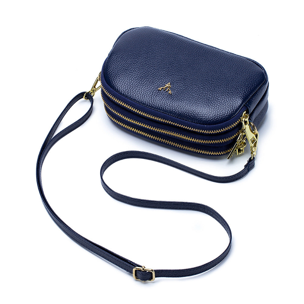 Stylish Three-Layer Zipper Cow Leather Shoulder Bag Women'S Luxury Handbags Crossbody Bag Women Phone Messenger Wallet Small Bag