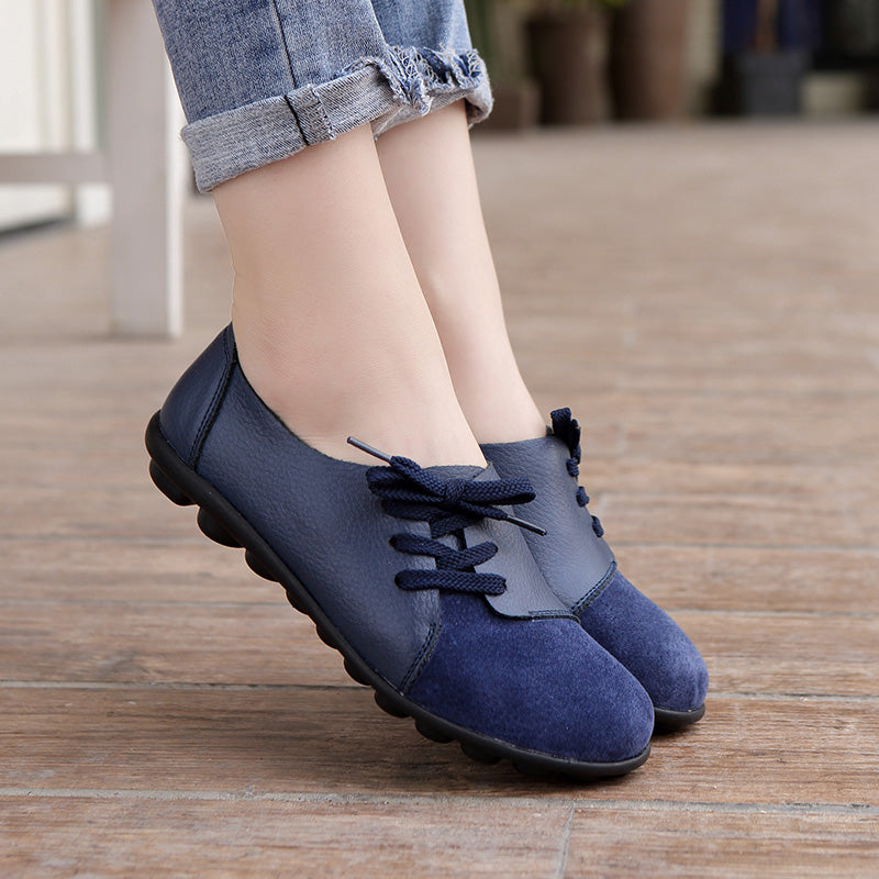 Suede Genuine Leather Patchwork Women Shoes Wild Soft Bottom Women'S Flat Shoes Lace-Up Casual Zapatillas Femme