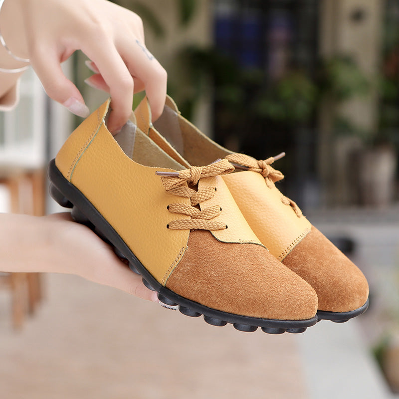 Suede Genuine Leather Patchwork Women Shoes Wild Soft Bottom Women'S Flat Shoes Lace-Up Casual Zapatillas Femme