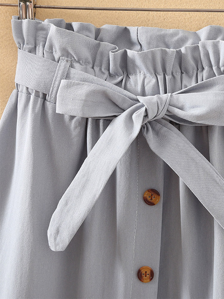 Summer Autumn Skirts Womens 2023 Midi Knee Length Korean Elegant Button High Waist Skirt Female Pleated School Skirt