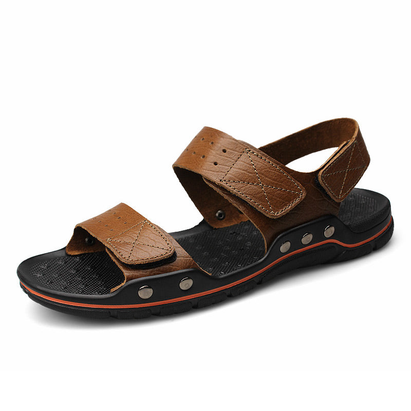 Summer Men Casual Genuine Leather Sandals Flat Beach Sandalias Hombre Cuero Open Shoes Sandales Homme 2020 Non Slip Size 48