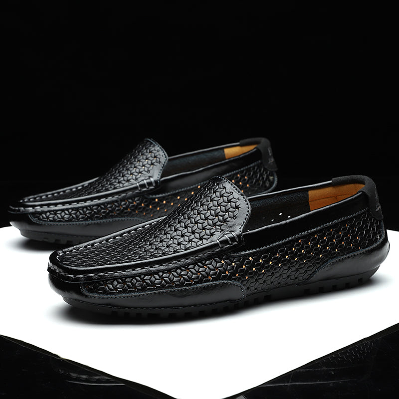 Summer Men Shoes Casual Luxury Brand Genuine Leather Mens Loafers Moccasins Italian Breathable Slip On Boat Shoes Black Jkpudun