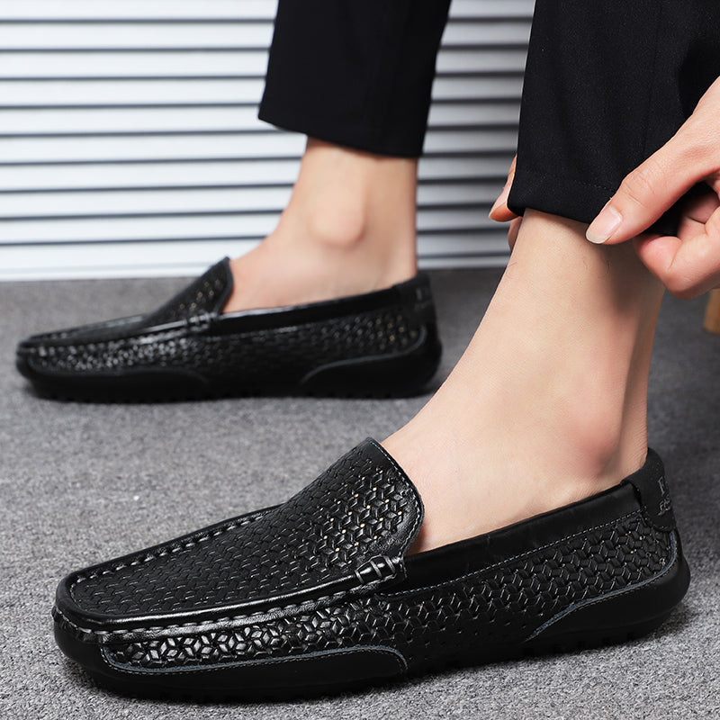 Summer Men Shoes Casual Luxury Brand Genuine Leather Mens Loafers Moccasins Italian Breathable Slip On Boat Shoes Black Jkpudun