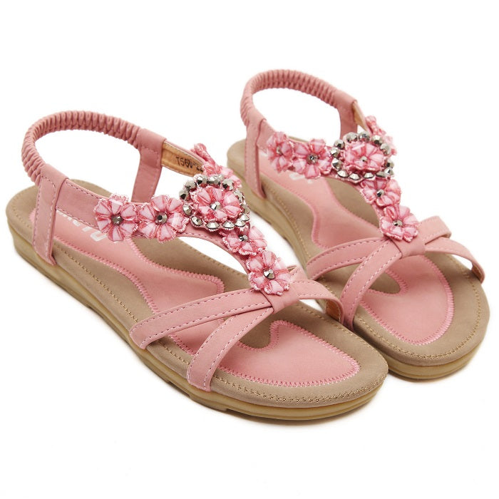 Summer New Sweet Woman Sandals Bohemia Flower Fashion Flat Sandals Large Size Soft Bottom Casual Comfortable Woman Shoes