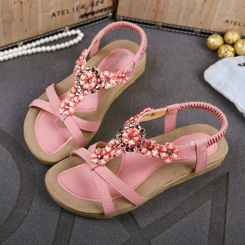 Summer New Sweet Woman Sandals Bohemia Flower Fashion Flat Sandals Large Size Soft Bottom Casual Comfortable Woman Shoes