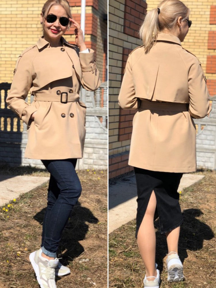 Sungtin 2023 New Autumn Winter Women Long Trench Coat Khaki Fashion Pockets Double Breasted Trench With Belt Business Outerwear