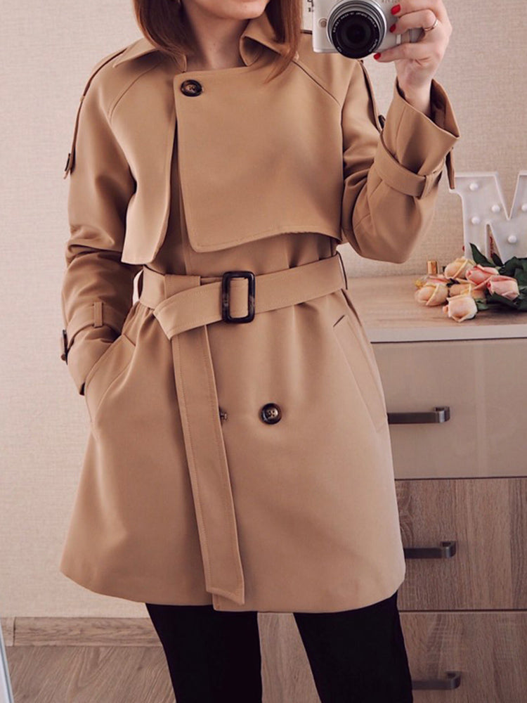 Sungtin 2023 New Autumn Winter Women Long Trench Coat Khaki Fashion Pockets Double Breasted Trench With Belt Business Outerwear