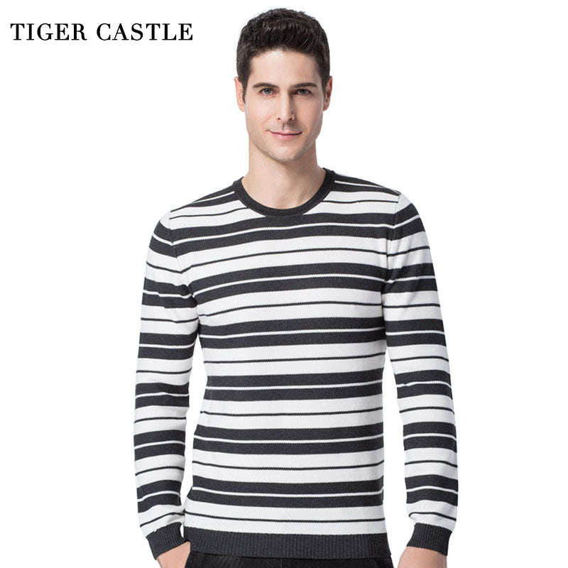 Tiger Castle Men Pullovers Sweater Fashion Male Long Sleeve Striped Knitted Sweaters Casual Brand Mens Slim Fit Quality Knitwear