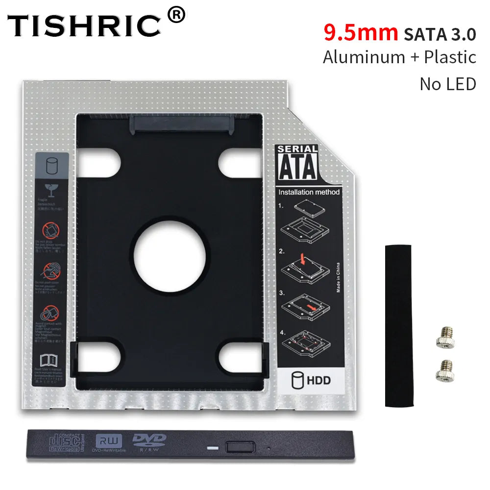 Tishric 2Nd Hdd Caddy 12.7Mm/9.5Mm Optibay Sata 3.0 2.5 Ssd Hard Disk Drive Hdd Case/Box/Enclosure For Laptop Cd-Rom Adapter