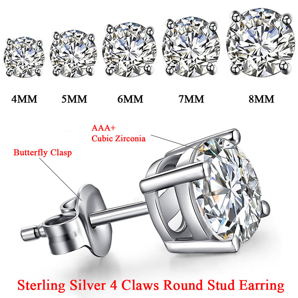 Ttvovo 925 Sterling Princess Cut Cubic Zirconia Stud Earrings For Women Men Piercing Cz 4 Claws Ear Brinco S925-Sterling-Jewelry