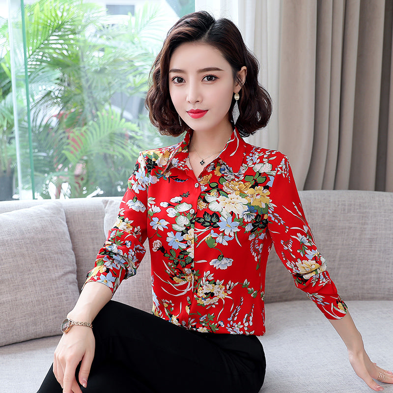 Tingyili M-5Xl Fashion Women'S Shirt Korean Style Long Sleeve Chiffon Blouse Vintage Floral Print Ladies Tops Boho