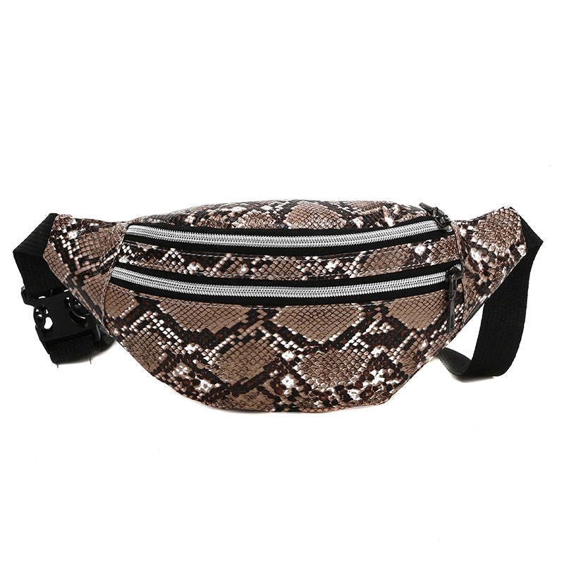Travel Fashion Waist Bag Women'S Snake Pattern Pu Leather Fanny Pack Ladies Portable Chest Bag