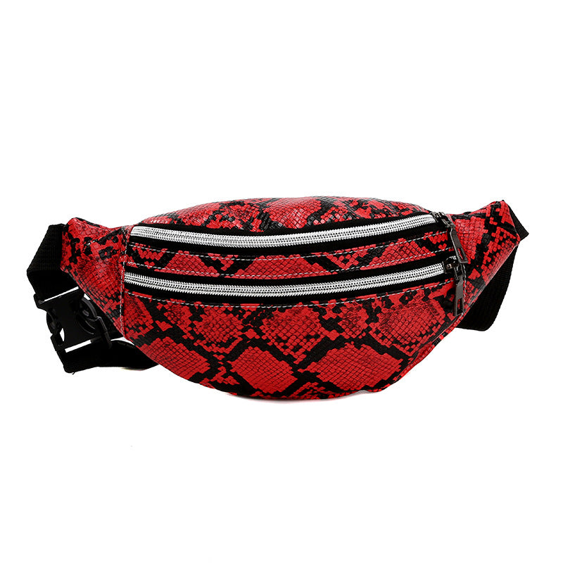 Travel Fashion Waist Bag Women'S Snake Pattern Pu Leather Fanny Pack Ladies Portable Chest Bag
