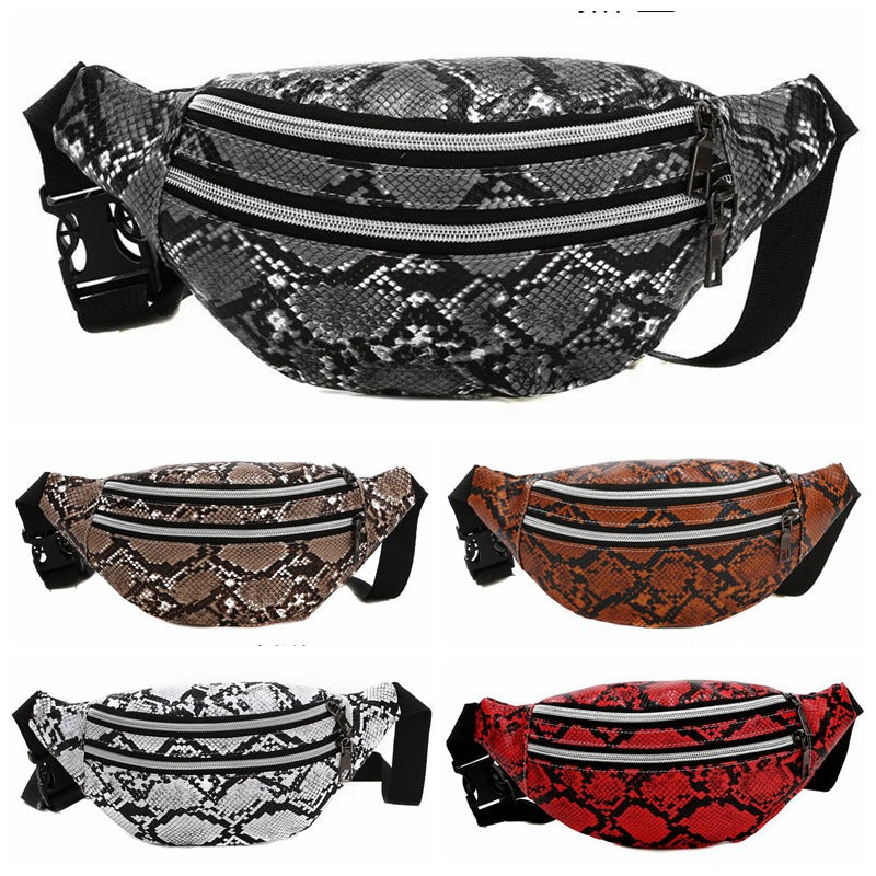 Travel Fashion Waist Bag Women'S Snake Pattern Pu Leather Fanny Pack Ladies Portable Chest Bag