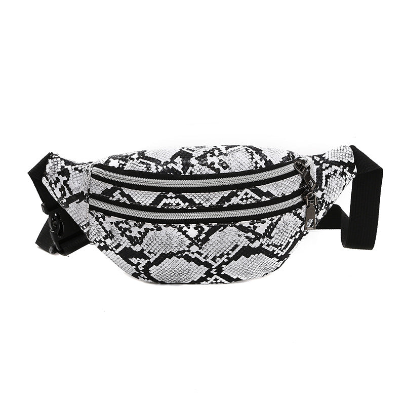 Travel Fashion Waist Bag Women'S Snake Pattern Pu Leather Fanny Pack Ladies Portable Chest Bag