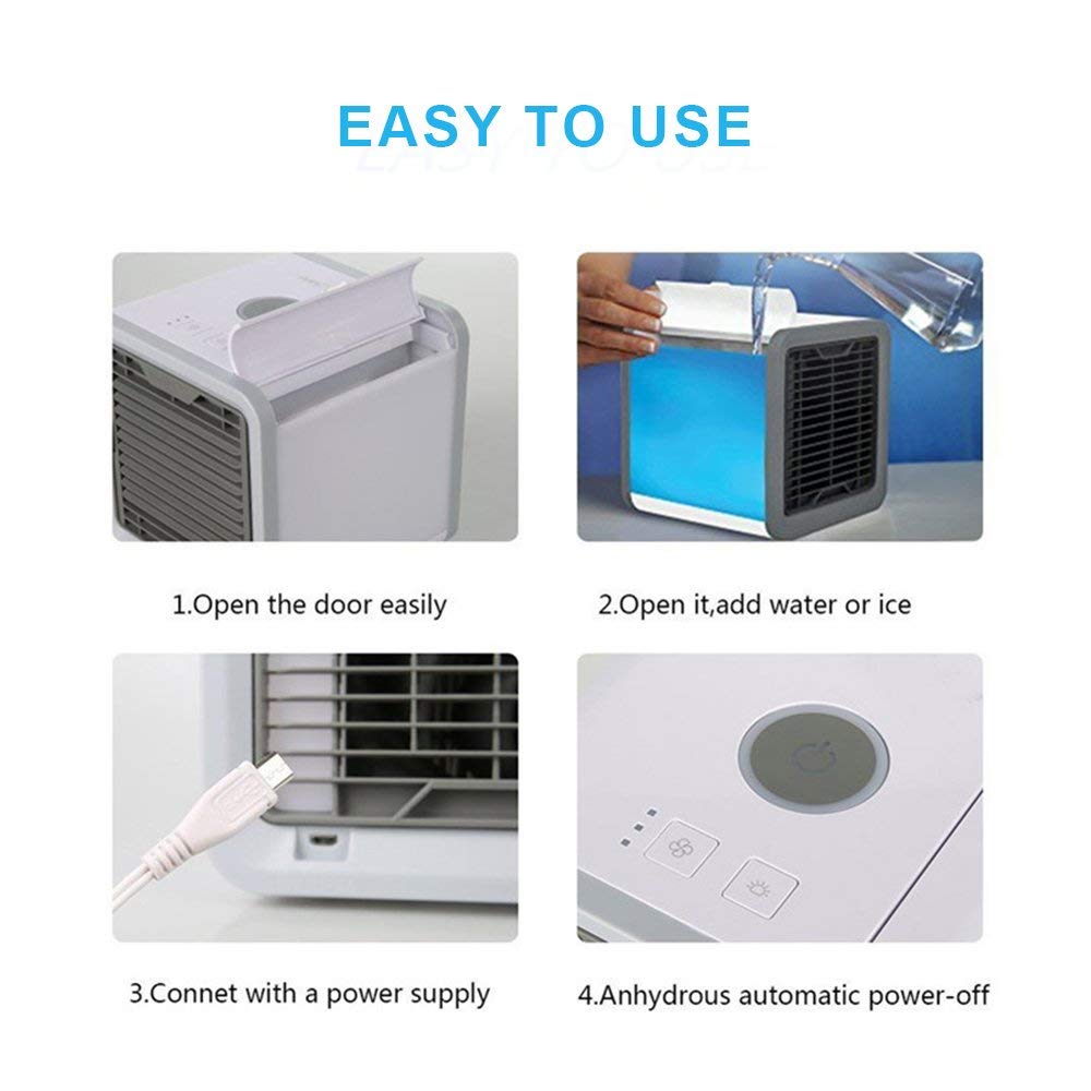 Usb Portable Air Cooler Personal Space Air Conditioner Smart Humidifier Cooling Fan With 7 Colors Light For Household Yoga Work