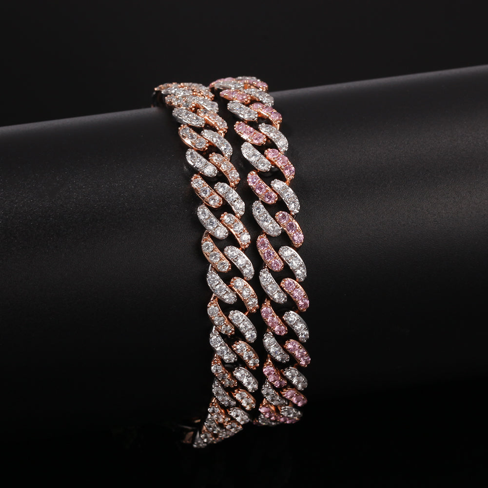 Uwin 9Mm Iced Out Cuban Link Bracelet Pink And White Zircon Hip Hop Fashion Punk Chain Bling Bling Charms Jewelry