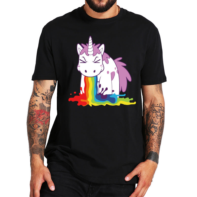 Unicorn T Shirt Rainbow Funny Spoof High Quality 100% Cotton White Black Tops Cartoon T-Shirt Gift Eu Size