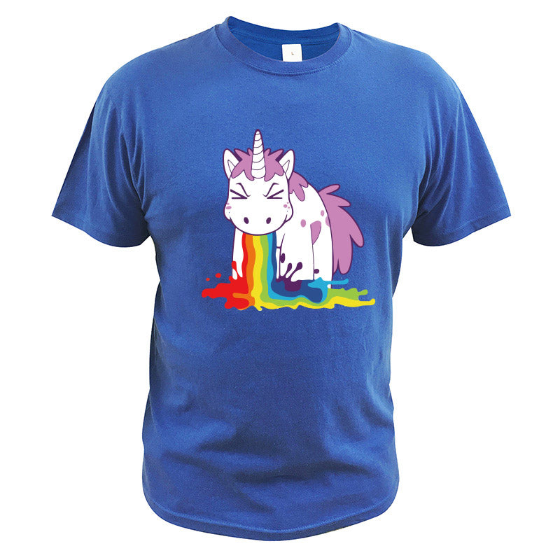 Unicorn T Shirt Rainbow Funny Spoof High Quality 100% Cotton White Black Tops Cartoon T-Shirt Gift Eu Size