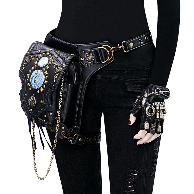 Unisex Steampunk Bag Steam Punk Retro Rock Gothic Goth Shoulder Waist Bags Packs Victorian Chain Bags Drop Leg Thigh Holster Bag