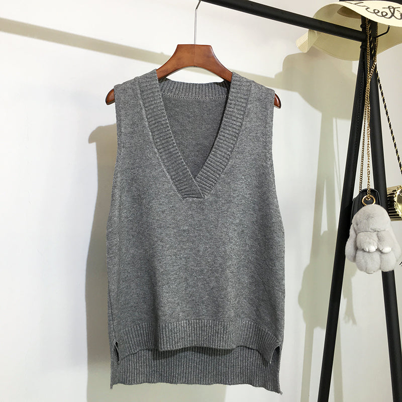 V-Neck Knitted Vest Women'S Sweater Autumn And Winter New Korean Loose Wild Sweater Vest Sleeveless Sweater