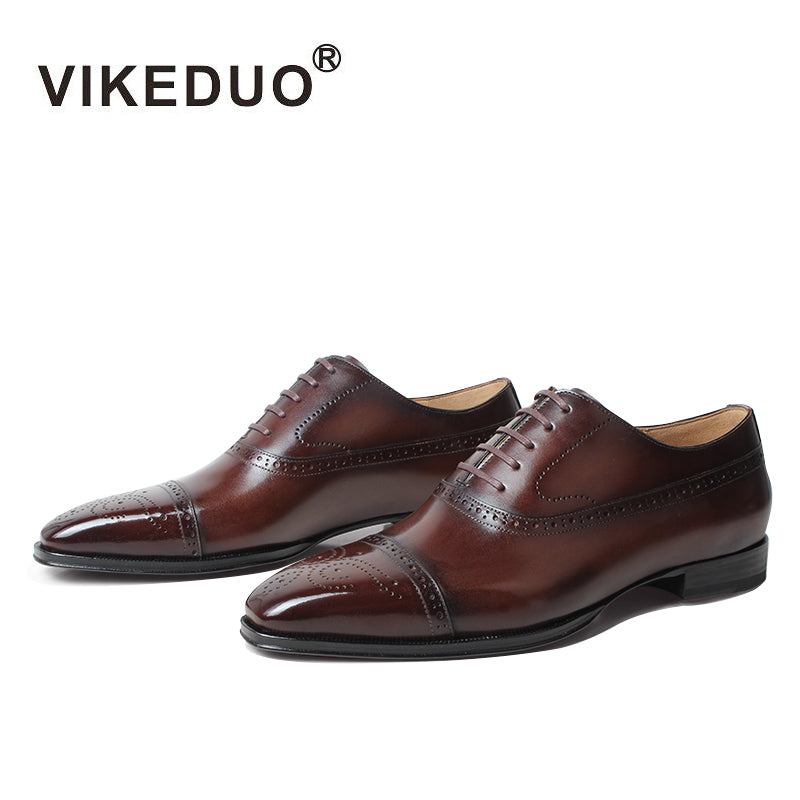 Vikeduo 2020 Fashion Full Brogue Dress Shoes For Men Square Genuine Leather Shoe Oxford Mans Footwear Wedding Office Formal Shoe