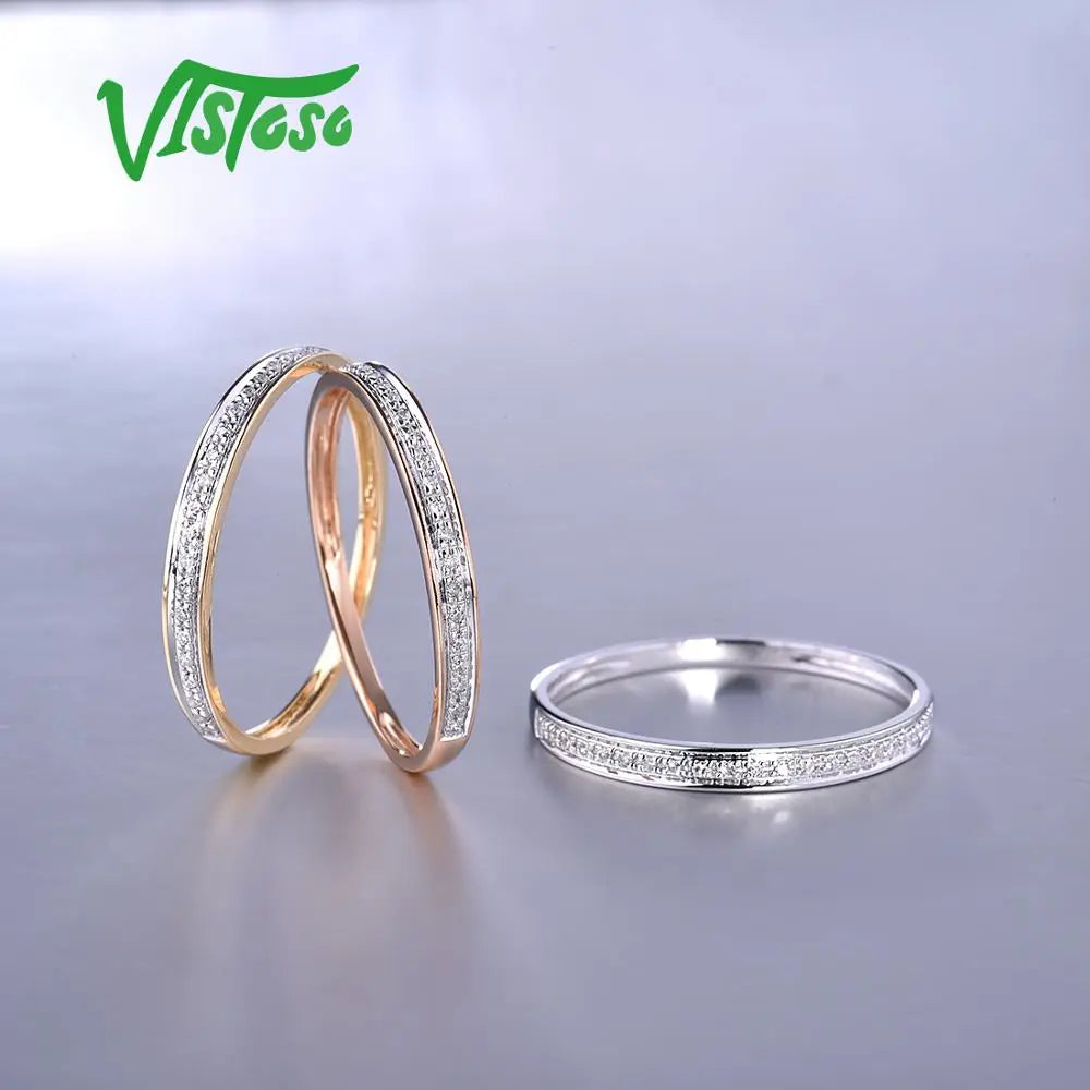 Vistoso Genuine 14K White/Yellow/Rose Gold Rings For Women Simple Style Eternal Diamond Ring Engagement Anniversary Fine Jewelry