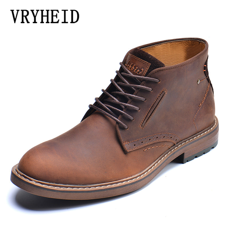Vryheid 2023 New High Quality Men'S High Boots Plus Velvet Shoes Large Size Shoes Men Genuine Leather Bushacre 2 Chukka Boots