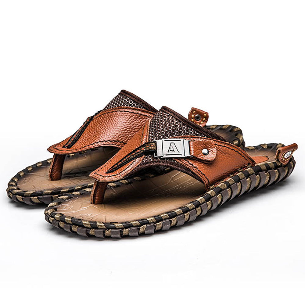 Vryheid Brand Men'S Flip Flops Genuine Leather Luxury Slippers Beach Casual Sandals Summer For Men Fashion Shoes New Big Size 48