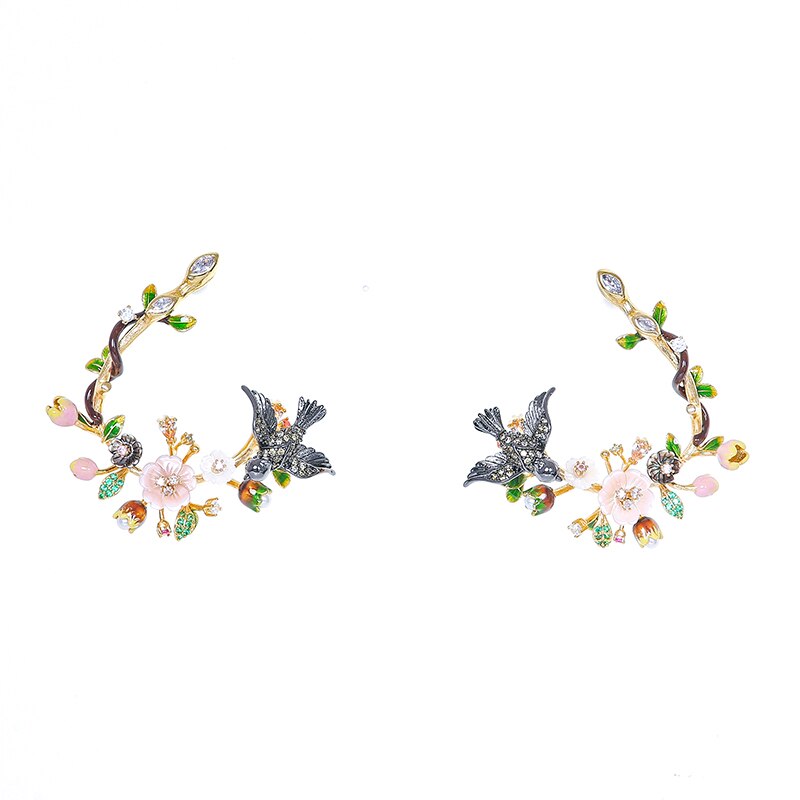 Vanssey Fashion Jewelry Flower Bird Natural Mother Of Pearl Shell Enamel Cubic Zirconia Hoop Earrings Accessories Women 2019 New