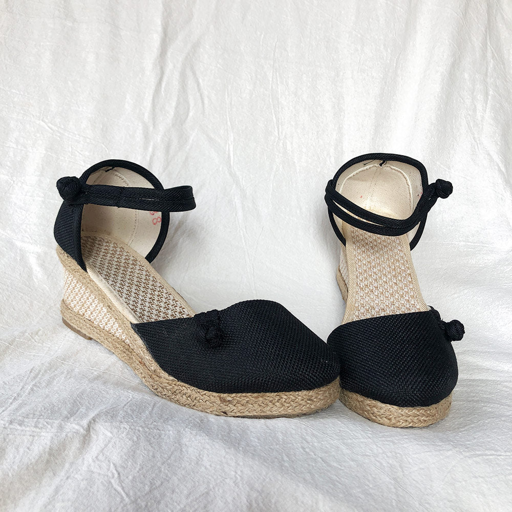 Veowalk Vintage Women Sandals Casual Linen Canvas Wedge Sandials Summer Ankle Strap 6Cm Med Heel Platform Pump Espadrilles Shoes