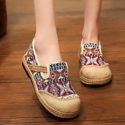 Veowalk Women Linen Loafers Espadrilles Ladies Bohemian Trending Shoes Handmade Embroidered Woman Comfortable Platform Sneakers