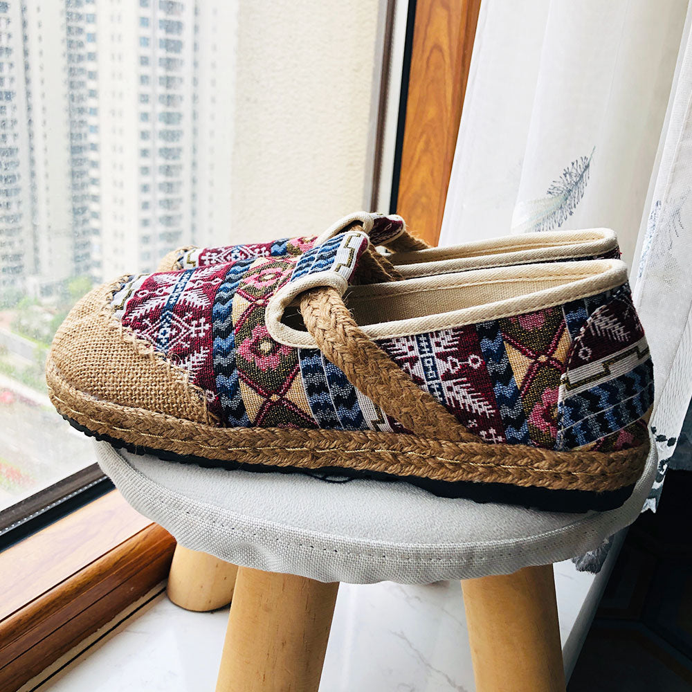 Veowalk Women Linen Loafers Espadrilles Ladies Bohemian Trending Shoes Handmade Embroidered Woman Comfortable Platform Sneakers