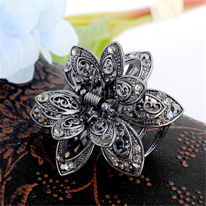 Vintage 3 Color Big Crystal Flower Hair Claws Wedding Hair Clip Women Hair Jewelry With Charm Ancient Hair Accessories