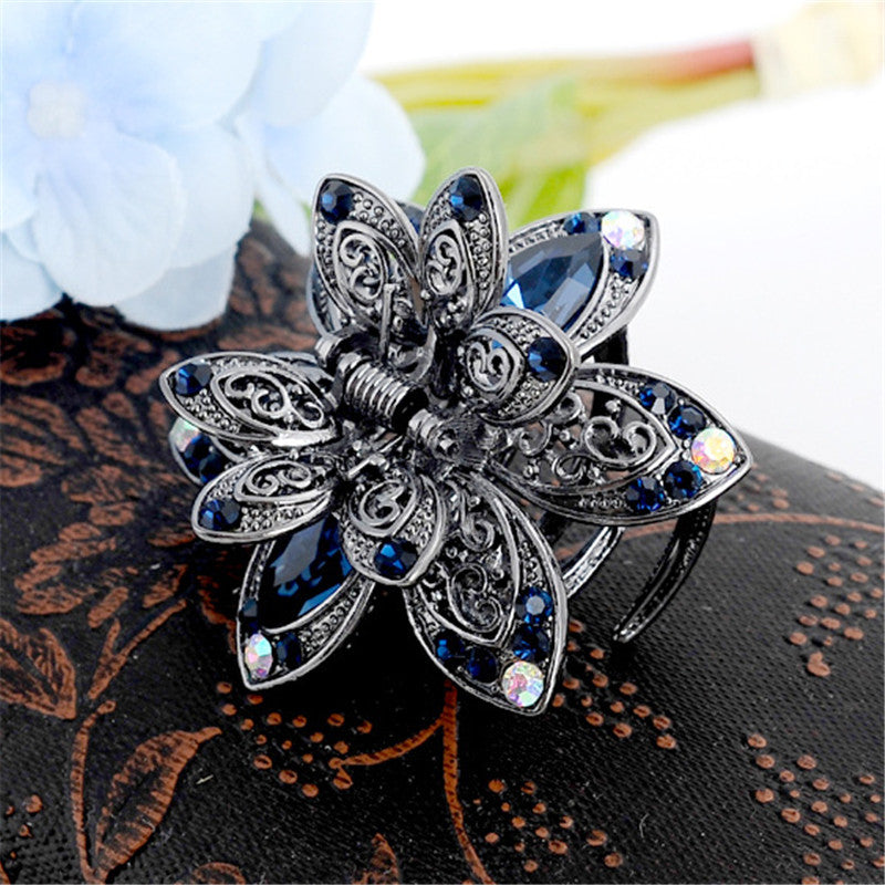 Vintage 3 Color Big Crystal Flower Hair Claws Wedding Hair Clip Women Hair Jewelry With Charm Ancient Hair Accessories