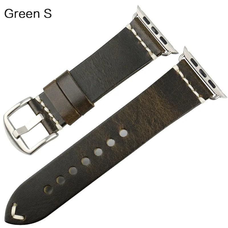 Vintage Oil Wax Leather Watch Strap For Apple Watch Band 49Mm 44Mm 45Mm 40Mm 41Mm 42Mm 38Mm Series 8/7/Se/6/5/4 Iwatch Bracelet