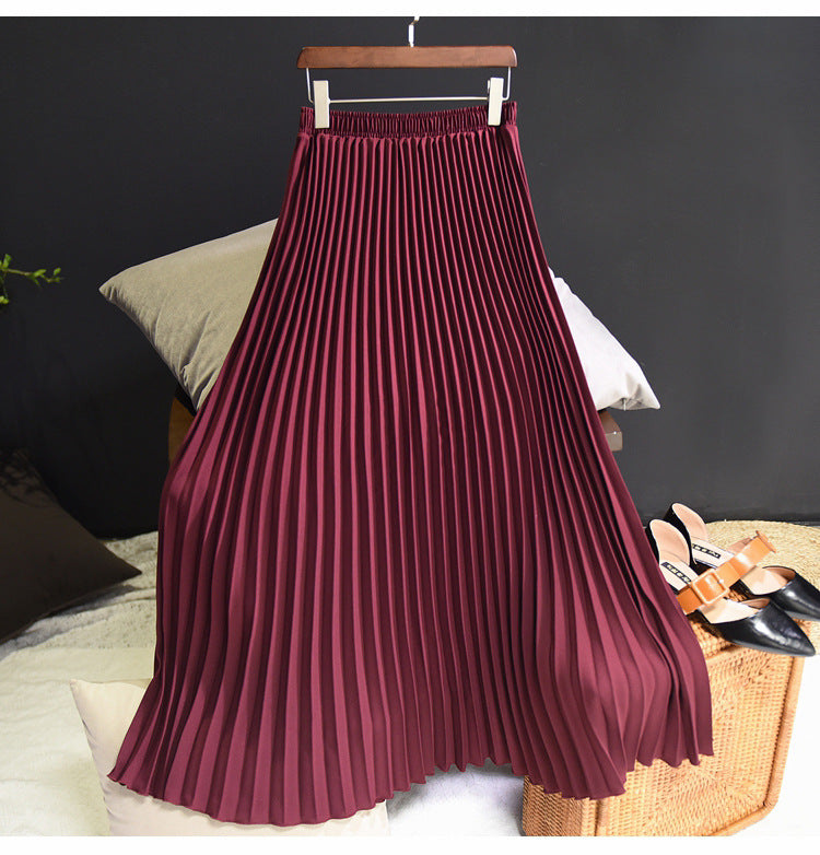 Vintage Pleated Midi Long Skirt For Women Korean Fashion Casual High Waist Chiffon Skirts Jupe Faldas 18 Color 2022 Autumn Sk397