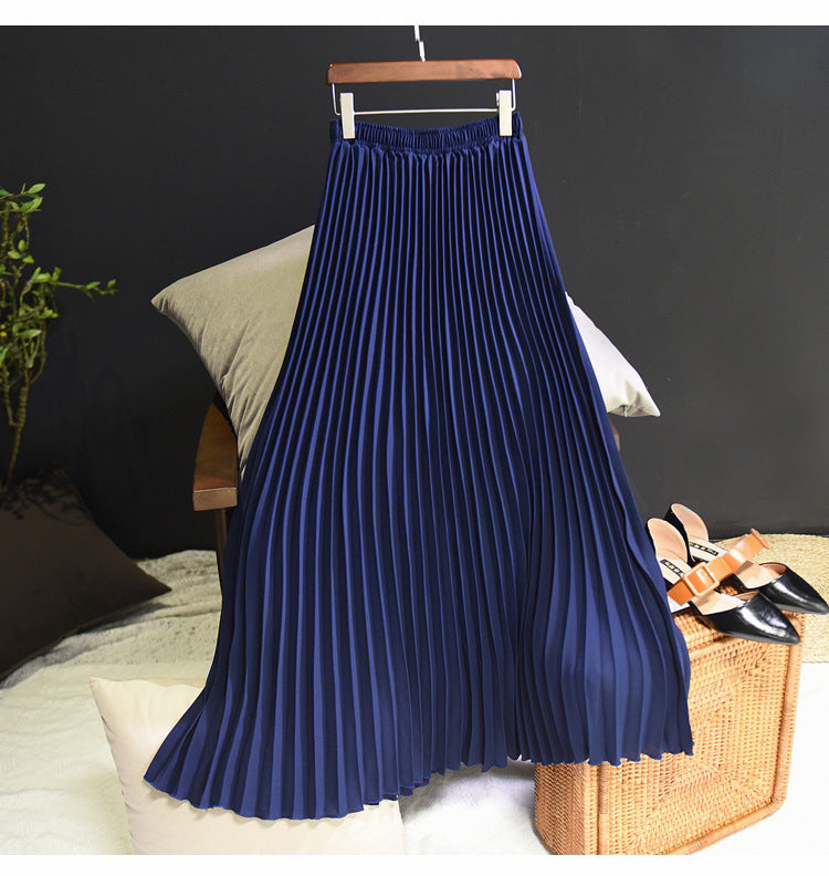 Vintage Pleated Midi Long Skirt For Women Korean Fashion Casual High Waist Chiffon Skirts Jupe Faldas 18 Color 2022 Autumn Sk397