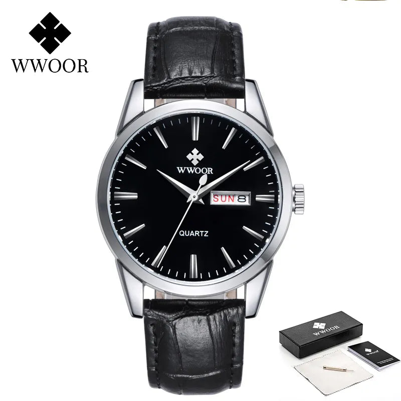 Wwoor Brand Luxury Men Watch Fashion Date Clock Quartz Business Leather Sport Waterproof Watches Wristwatch Relogio Masculino