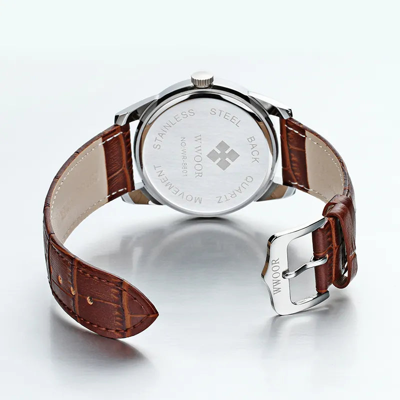 Wwoor Brand Luxury Men Watch Fashion Date Clock Quartz Business Leather Sport Waterproof Watches Wristwatch Relogio Masculino