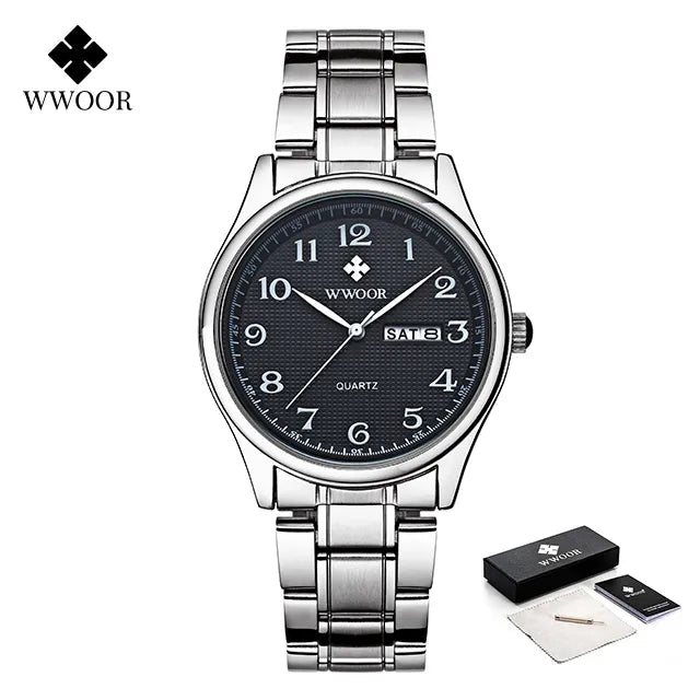 Wwoor Fashion Lovers Watches For Men Women Waterproof Arabic Clock Silver Stainless Steel Couple Casual Ladies Quartz Wristwatch