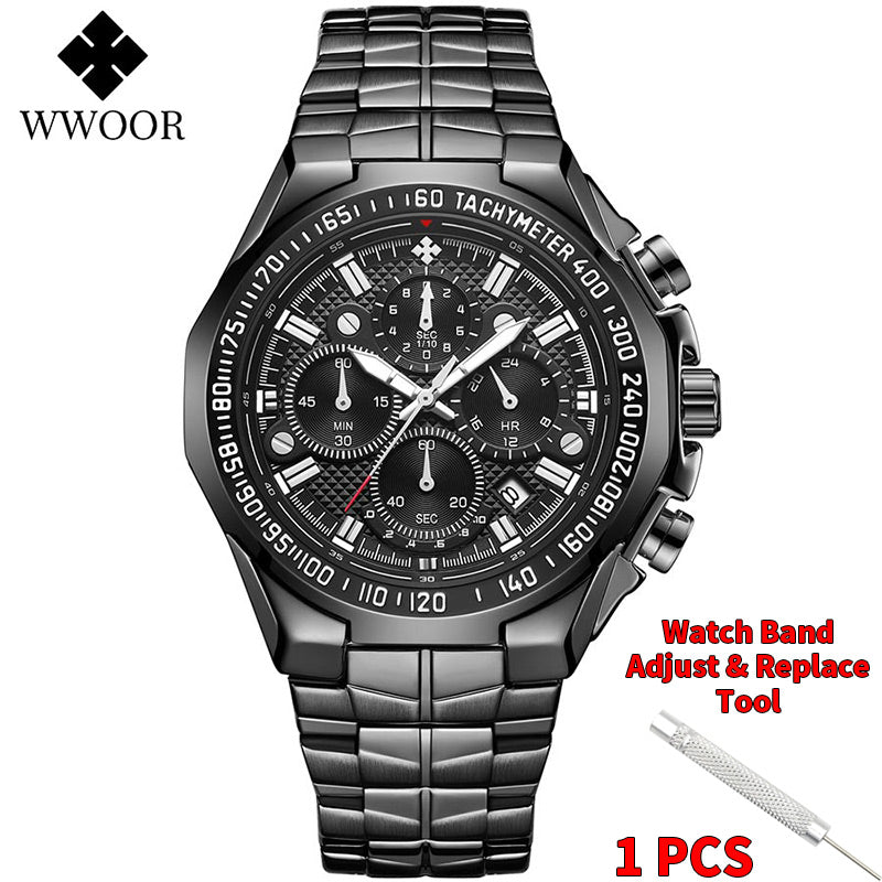 Wwoor Gold Luxury Watch Men Quartz Steel Waterproof Sport Watches Wristwatch Military Chronograph Date Clock Relogio Masculino
