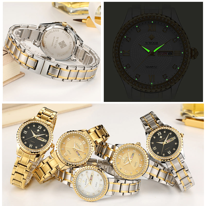 Wwoor Luxury Brand Diamond Watch For Women Fashion Dress Gold Watch Women Elegant Quartz Date Ladies Bracelet Watch Reloj Mujer