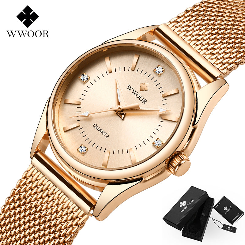 Wwoor Small Watch Women Luxury Brand Everyday Dress Bracelet Watches Silver Stainless Steel Diamond Wrist Watch For Women Clocks