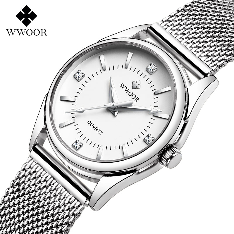 Wwoor Small Watch Women Luxury Brand Everyday Dress Bracelet Watches Silver Stainless Steel Diamond Wrist Watch For Women Clocks