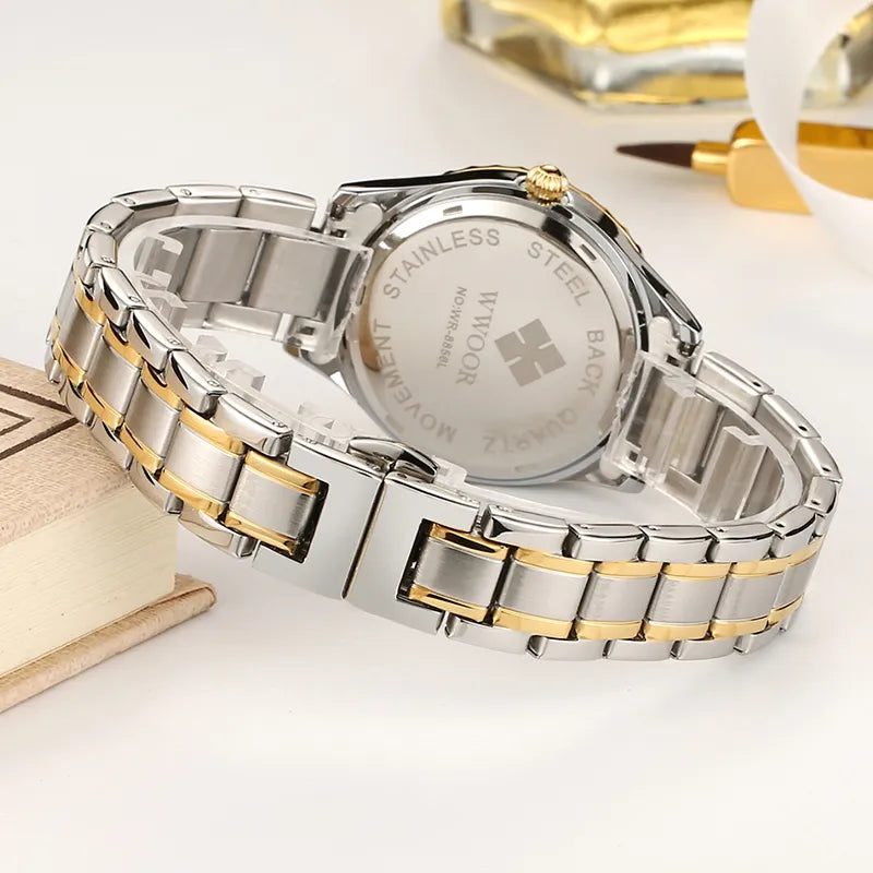 Wwoor Women Watches Brand Luxury Diamond Dress Quartz Ladies Wrist Watch Stainless Steel Watches Bracelets For Female Gift Clock