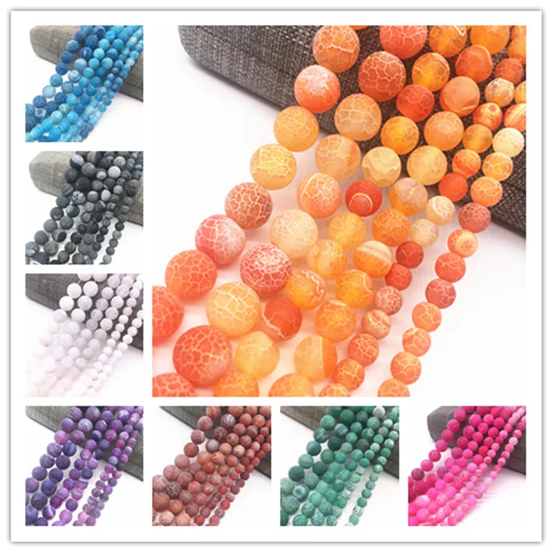 Wholesale 6/8/10Mm Frost Cracked Dream Fire Dragon Veins Round Loose Beads For Jewelry Making 15" Diy Bracelet &Necklace