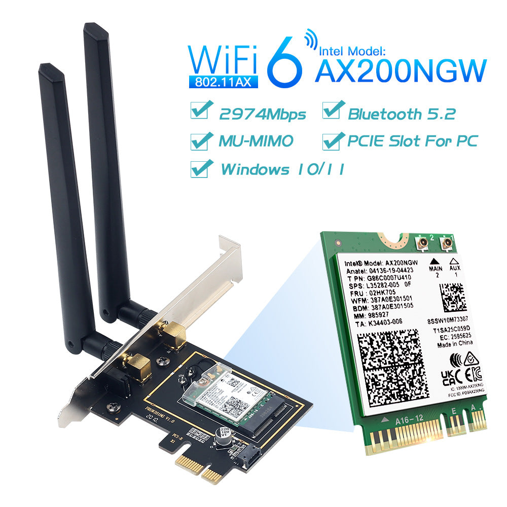 Wifi6 Pcie Adapter Intel Ax200 Wifi Card Wireless Bluetooth 5.2 Dual Band 2.4G/5Ghz 802.11Ax/Ac Wireless Adapter For Pc Ax200Ngw